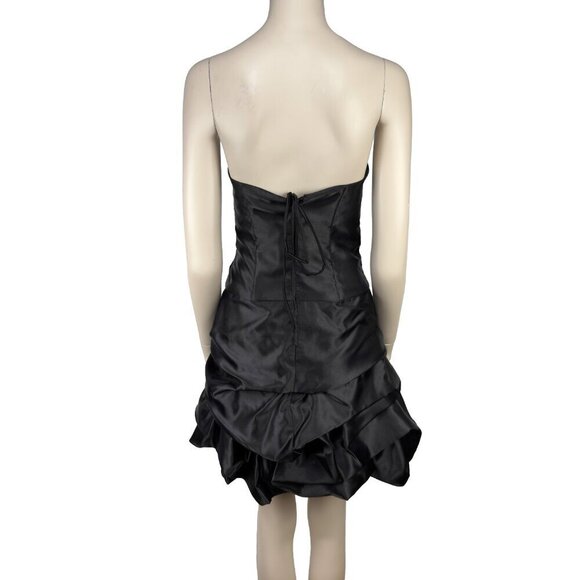 JESSICA MCCLINTOCK GUNNE SAX Puffy Waist 80s Strapless Satin Mini Black Dress  5 - Picture 5 of 14